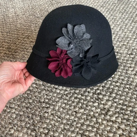 Scala Pronto Black Cloche Hat – Floral Wool Felt Style | Quiet Luxury Large Flower Felt Cloche Winter Hat- Scala Hat  main image 2